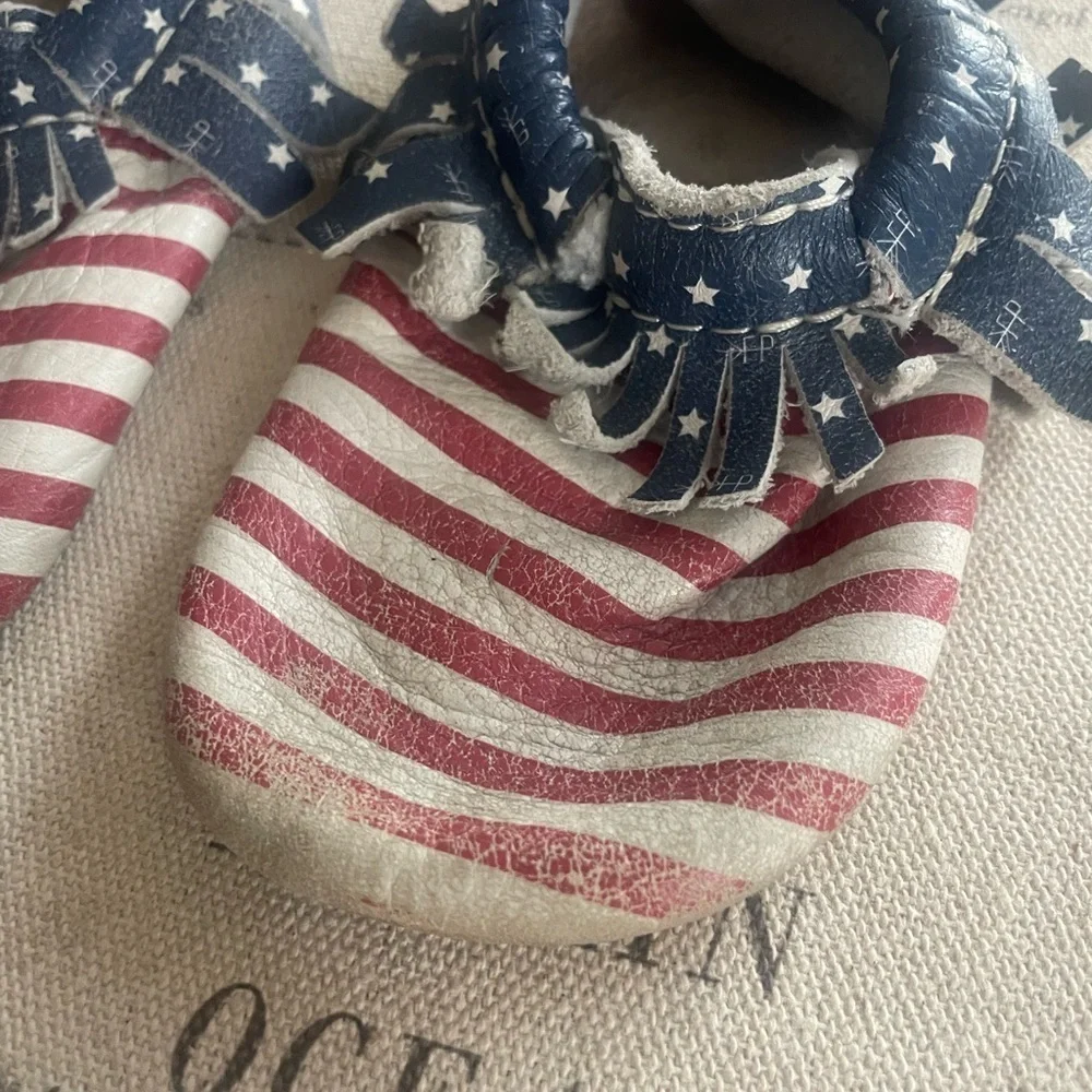 Freshly Picked Stars and Stripes Moccasins Size 4